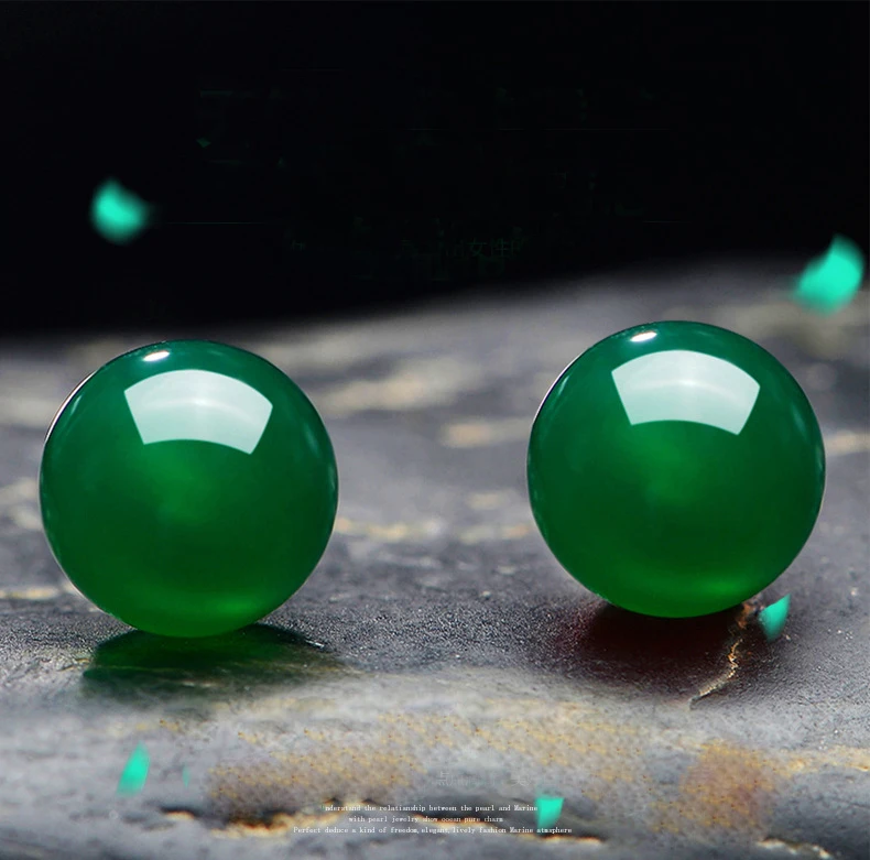 Винтажные круглые серьги-гвоздики с натуральным зеленым камнем и посеребренным покрытием для женщин, ювелирные аксессуары