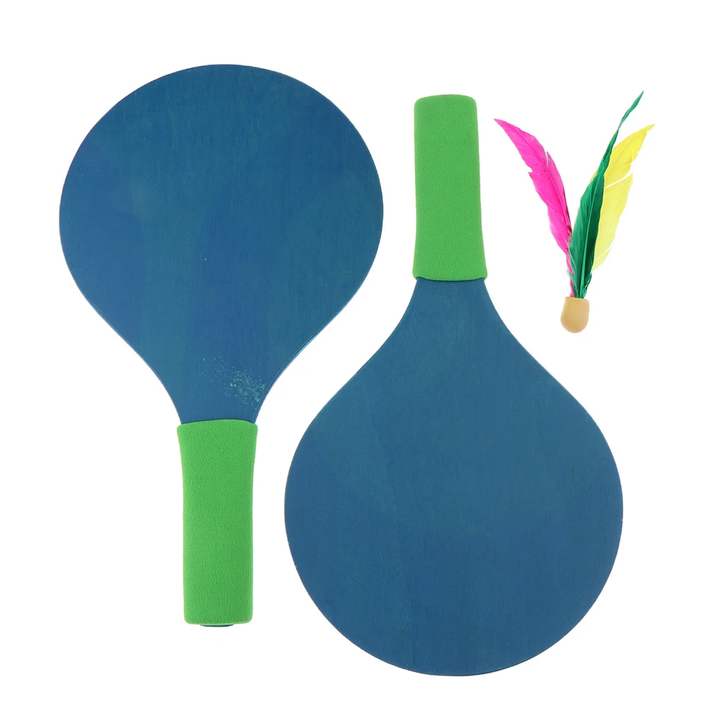 Beach Paddle Set Camping Gear Wooden Racket Beachball Badminton Racquet Cricket Ball Shuttlecock Yard Lawn Game