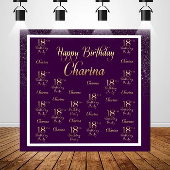 

Plum and Gold Background Happy 18th Birthday Backdrops Custom 21st Birthday Photo Booth Step and Repeat Banner