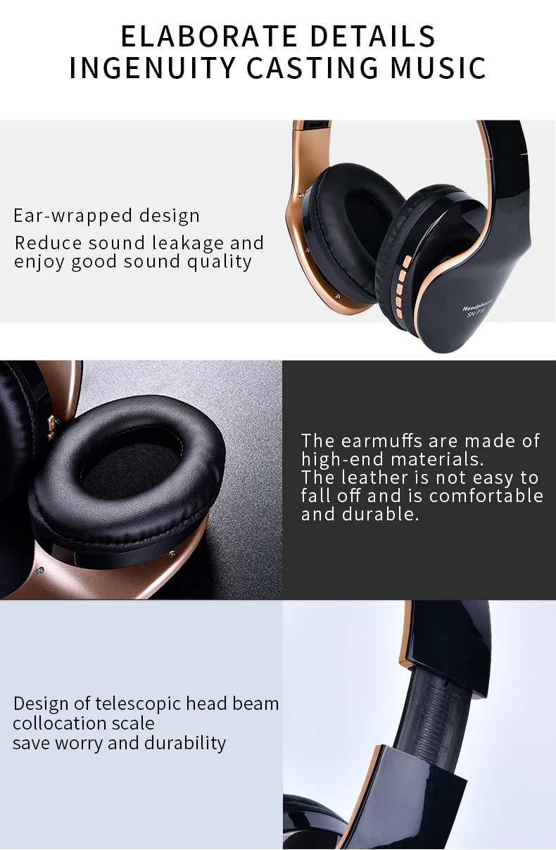 New Wireless Headphones Bluetooth Headset Foldable Stereo Headphone Gaming Earphones With Microphone For PC Mobile phone Mp3