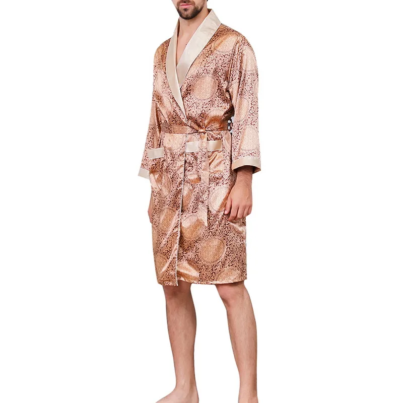 LASPERAL плюс размеры халат для мужчин летние пижамы кимоно Мода печатных мягкий шелк с длинным рукавом удобные Мужская Ночная рубашка