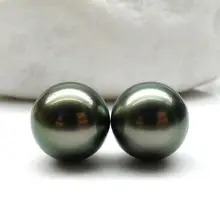 10,9 мм круглый черный зеленый ЮЖНОГО МОРЯ Tahitian культивированный свободные перла неразбуренные пара