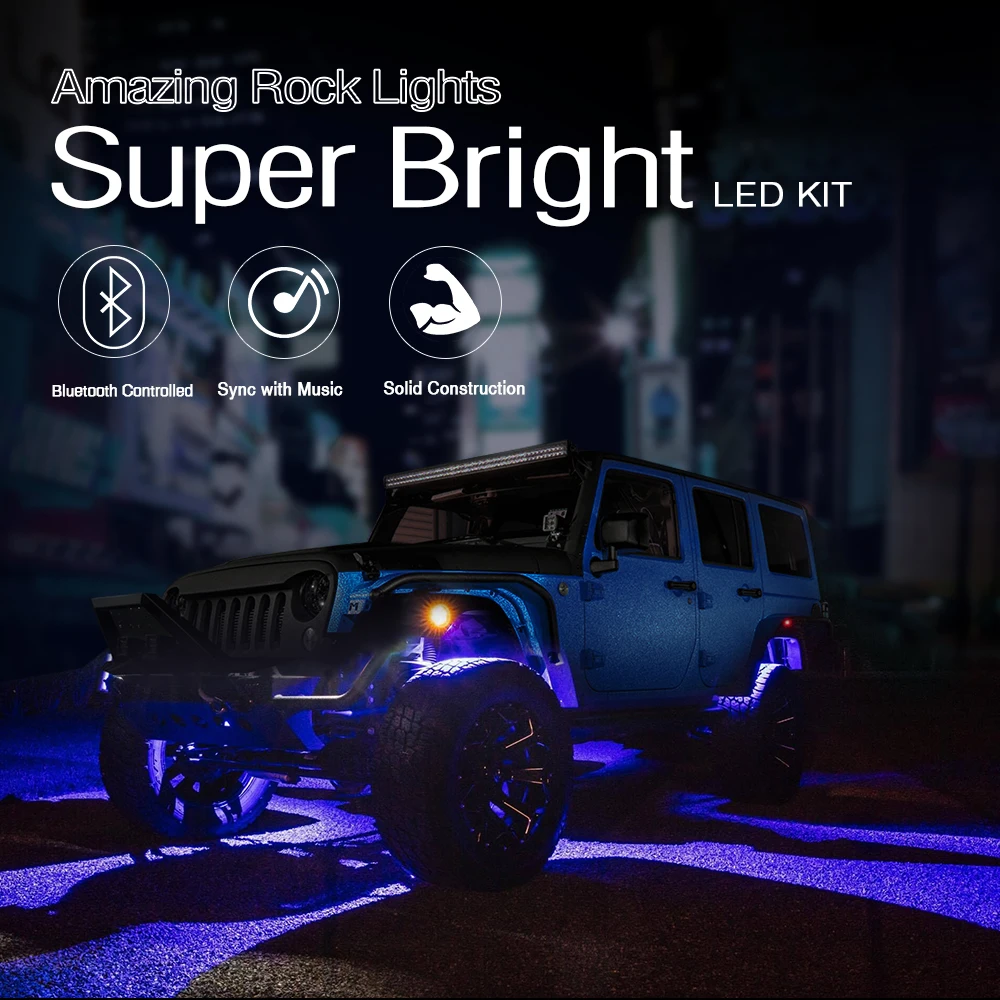  MICTUNING 8 Pods/Set RGB LED Rock Lights Bluetooth Control Multicolor Neon LED Light Kit for Jeep T - 32917576924