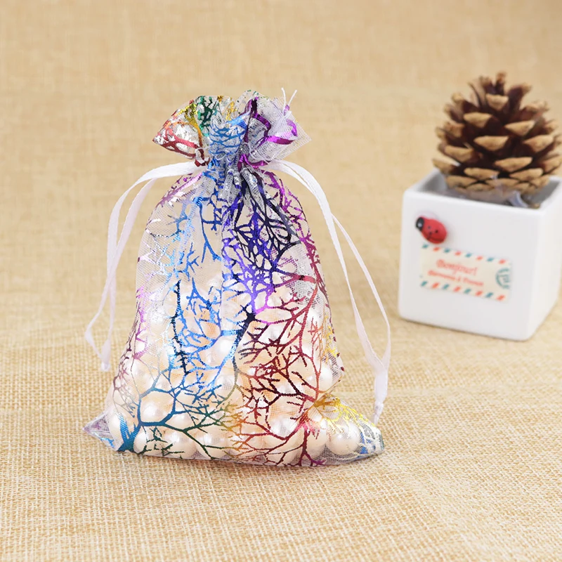 

New 20Pcs 9X7cm White Blue Coralline Organza Jewelry Pouch Wedding Party Favor Gift Bag Hot Packaging Pouches Bags For Display