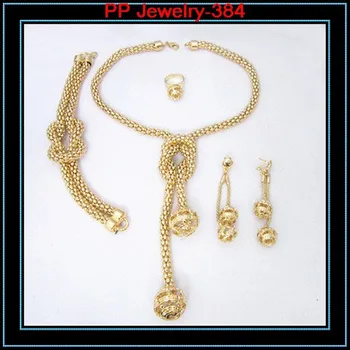

High Quality Gold Color Ball Pendent Luxury Wedding Bridesmaid Costume Jewelry Set