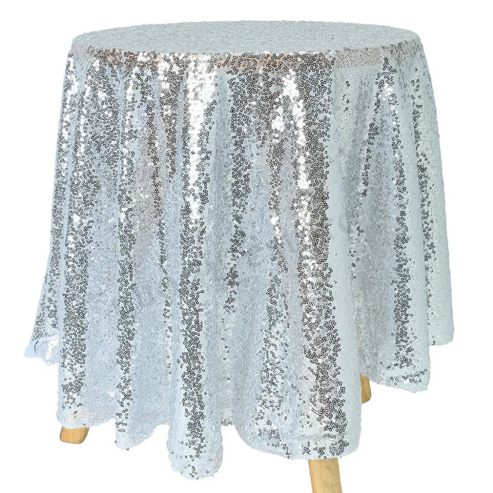 

Tablecloth 100% Brand New High Quality Silver Reusable Delicate Edge Flash Round Sequins Banquet Table Cover #4M08