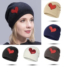Шерстяная женская шапка с мультяшной вышивкой, вязаная шерстяная шапка в форме сердца, персональный головной убор, Женская однотонная шапка