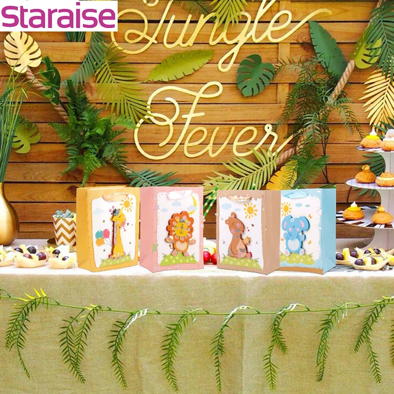 

Saraise Jungle Party Gift Bags Wrapping Supplies Happy Birthday Party Decoration Candy Box Safari Animals Baby Shower Boy supply