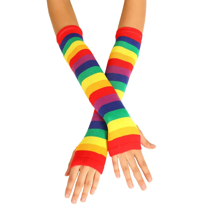 Fashion Women's Sunscreen Rainbow Socks Gloves Thigh Striped Slim Leg colour