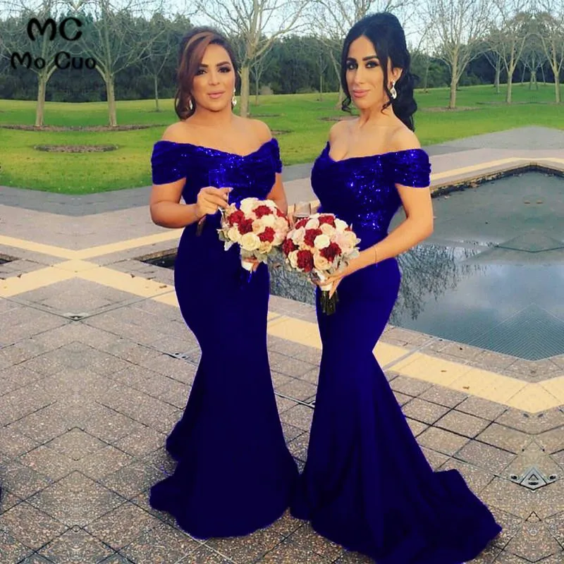 Glitter Sequin V-neck Off The Shoulder Satin Mermaid Bridesmaid Dresses6