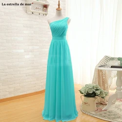 robe demoiselle d'honneur Elegant Cheap One Shoulder Pleated Top Part A Line Long Chiffon Turquoise Bridesmaid Dresses 2016 robe demoiselle d'honneur Elegant Cheap One Shoulder Pleated Top Part A Line Long Chiffon Turquoise Bridesmaid Dresses 2016