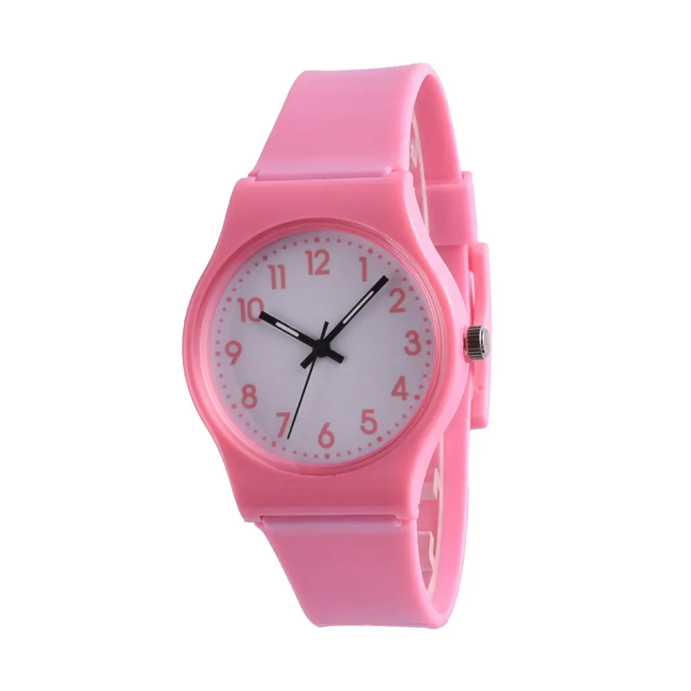 Яркие цвета, маленькие свежие женские часы, имитация, кварцевые женские часы, подарок, темперамент, Повседневная мода, женские часы horloges# W - Цвет: Розовый