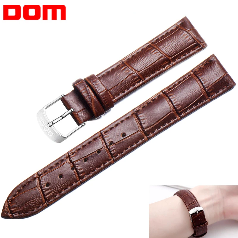

DOM Genuine Leather Watch Strap 20mm Women Men Unisex High Quality Brown Black Waterproof Buckle Wristwatch Band Bracelet