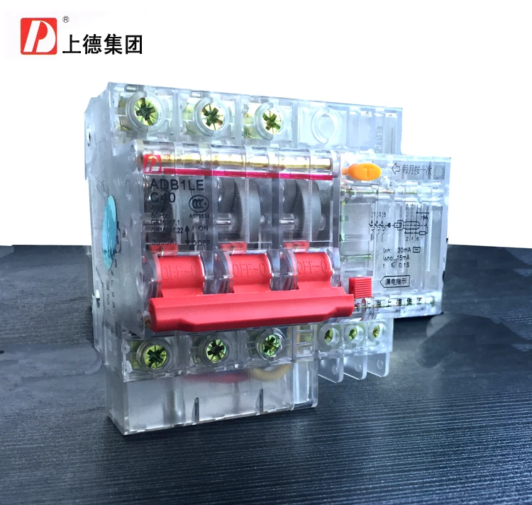 

Group of three-phase three-wire electric shock protection switch on DZ47LE-63 3P 40A residual current device transparency