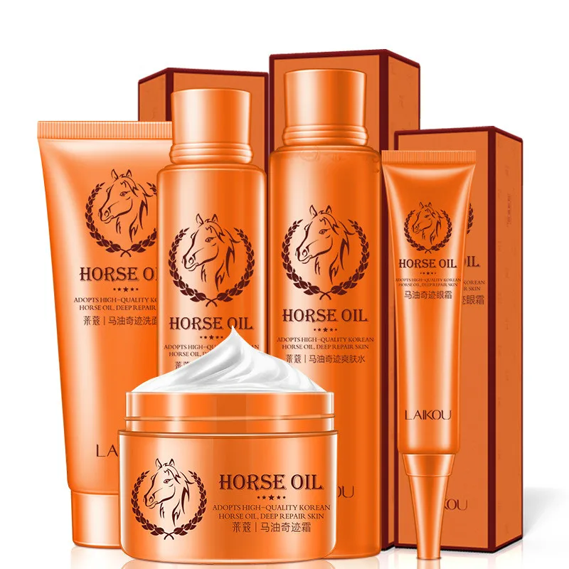 

5 Pcs Suit Horse Oil Moisturizing Hydrating Whitening Facial Care Suit Essence Cream+EssenceLotion+Toner+Cleanser+Eye Cream 5set
