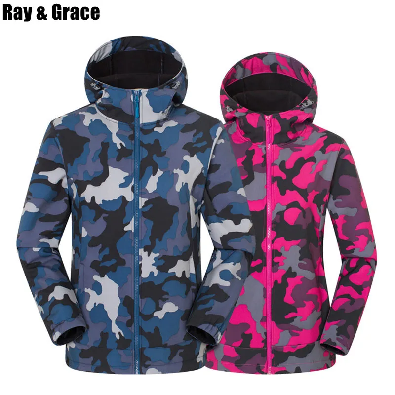 

RAY GRACE Autumn Men's Military Camouflage Fleece Jacket Tactical Outdoor Women Clothing Windbreakers Thermal Softshell Coats
