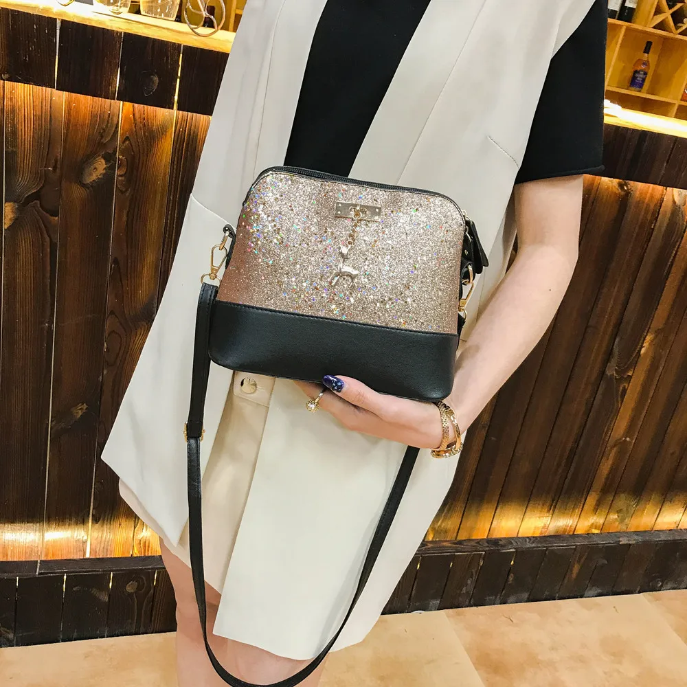 

Women's Fashion Shoulder Bag Leather Handbag For Girl Crossbody Bag Sequins Small Deer Cute Messenger Bag Luxury Famous Brand
