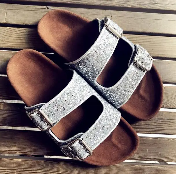 Summer Fashion Silver/Gold Glitter Buckles Women Slip On Sandal Sexy