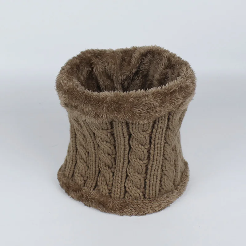 Ring Khaki Зимние шапочки Для женщин Для мужчин модные однотонные внутри толстый теплый трикотаж зимняя шапка Кепки шарф наборы Skullies капот шарф комплекты - Цвет: Ring Khaki