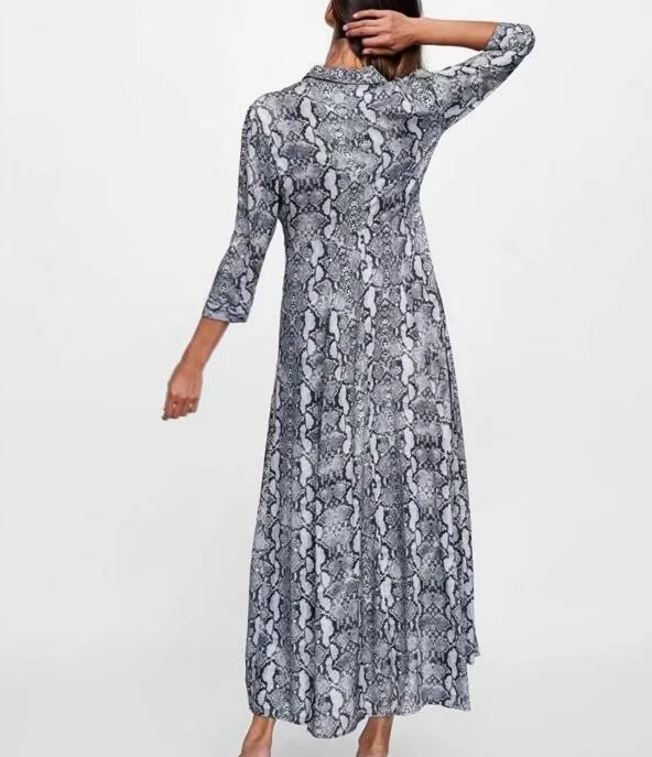 2018 Otoño de manga larga de serpiente vestido suelto Causal largo vestido largo ropa mujer