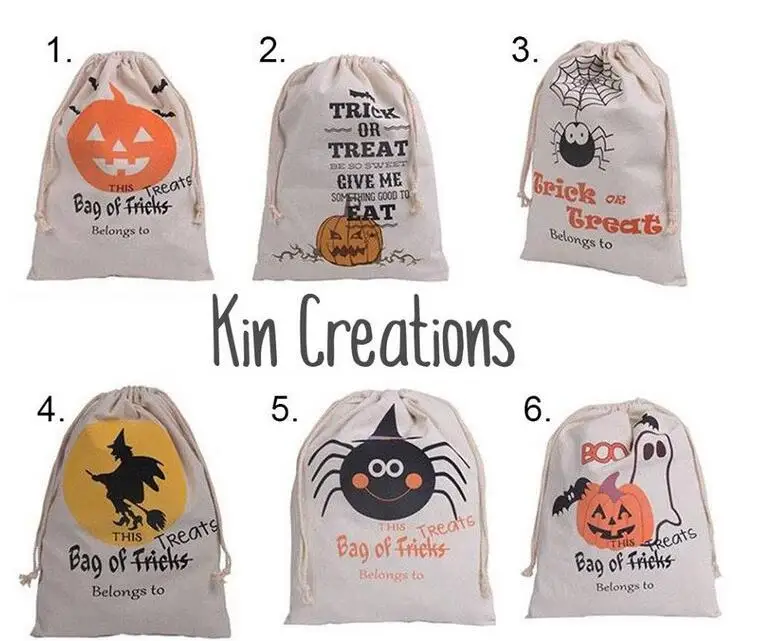 30 pcs 2017 New Halloween Sacks Bag Canvas Personalized Children Candy Gifts Pumpkin Spider treat or trick Drawstring Bags | Дом и сад