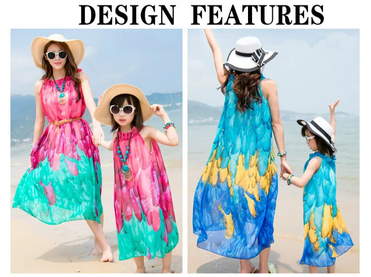 Платья для мамы и дочки шифоновое пляжное платье с цветами для девочек одинаковые комплекты для семьи летнее платье для мамы и ребенка