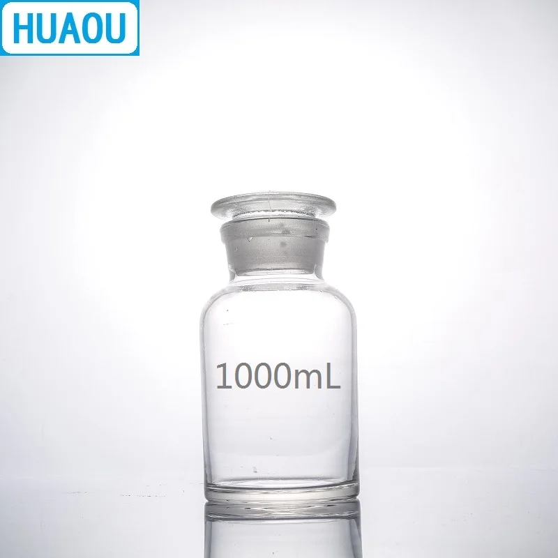 

HUAOU 1000mL Wide Mouth Reagent Bottle 1L Transparent Clear Glass with Ground in Glass Stopper Laboratory Chemistry Equipment