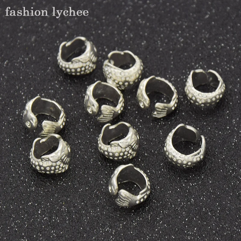 Модные рыбьи открытые бусины для волос lychee 10 шт. металлическое кольцо дреды