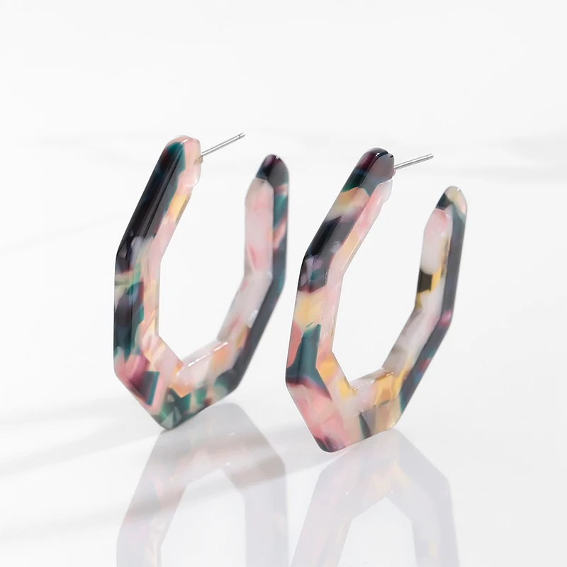 

Geometric Acrylic Hoop Earrings Korean Fresh Romantic Earrings Colorful Stitching Fashion Earrings Women Bohemian Resin Eardrop