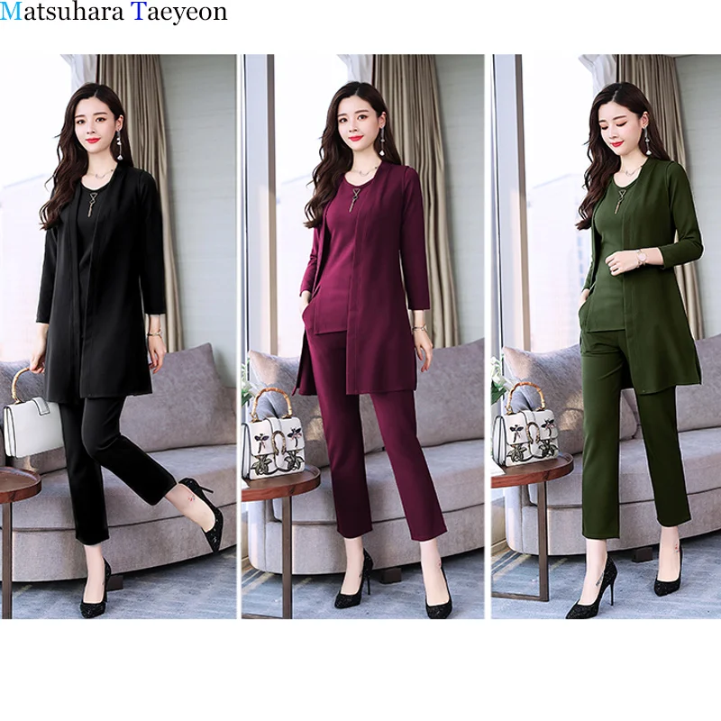 

Spring Autumn chandal 3 Piece Set Women Long Coat T-shirt And Pants Sets Casual Three Piece Sets Suits Women's Costumes clothes