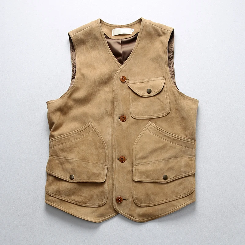 Discount Read Description! Asian size quality sheep leather waistcoat men's stylish suede vintage vest