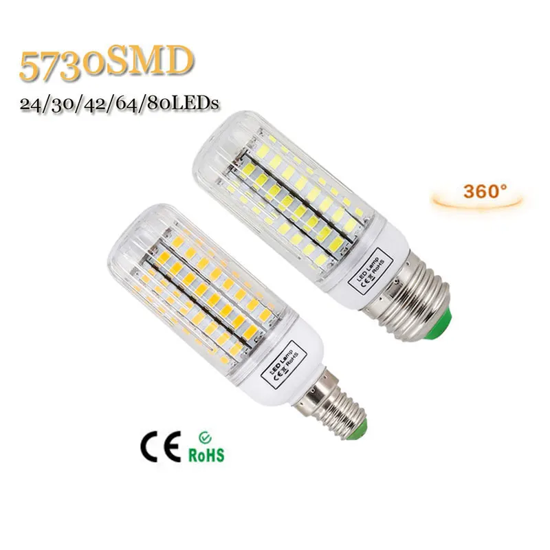 E27 E14 светодиодный светильник 5730 SMD лампы &quotКукуруза&quot 220V 24 30 42 64 80 s 7 Вт 12 15 20 25