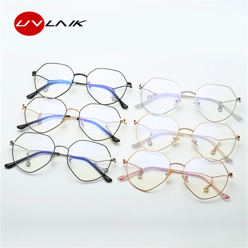 UVLAIK, Ретро стиль, женские очки, пентаграмма, подвеска, плоское зеркало, полигональные, для женщин, неправильные, литературные очки, оправа