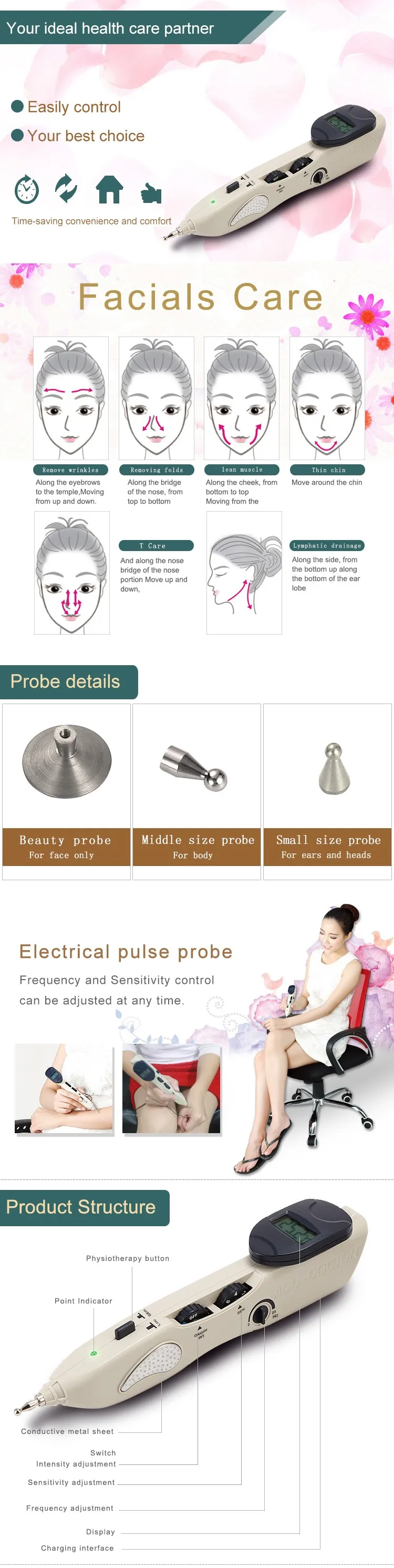Instrumento de Massagem para Equipamento Foyying Acupuntura Meridiano pe Massagem Eletrônica Caneta Ponto Furo - 508b 2020 Ly-508b 6 Cheap Utensílios de cuidado facial
