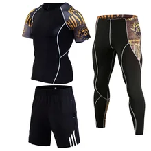 Track suit Men Suit Gym Joggers Compressed MMA Fitness Training set Crossfit shorts +Short sleeve T-shirt Men’s leggings S-4XL