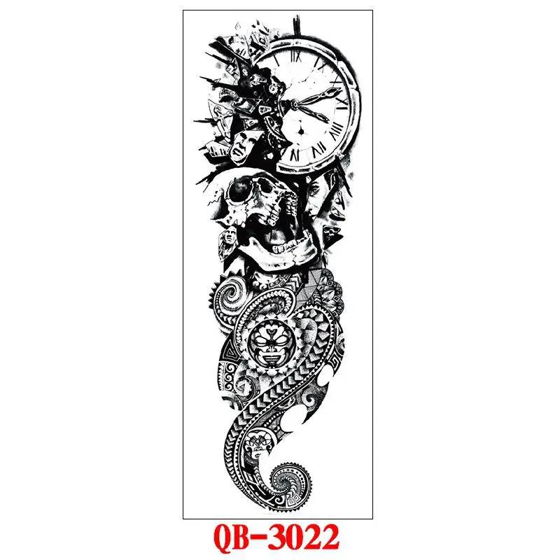 BellyLady, водостойкая временная татуировка, наклейка на полную руку, большой череп, старая школа, тату, наклейка s Flash, поддельные татуировки для мужчин и женщин - Цвет: QB 3021