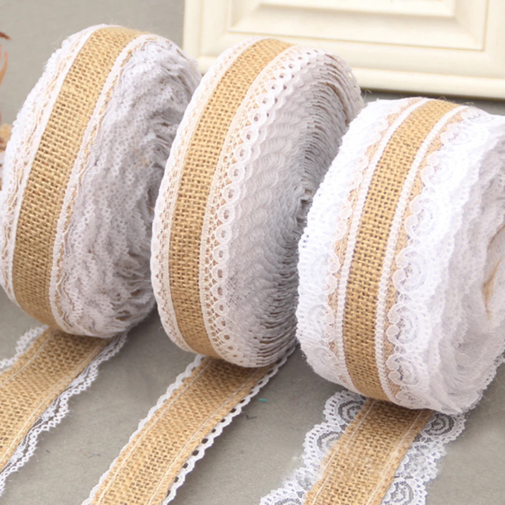 

10M Retro Lace Ribbon Hessian Burlap Craft Ribbon Roll for DIY Crafts Home Wedding Decoration