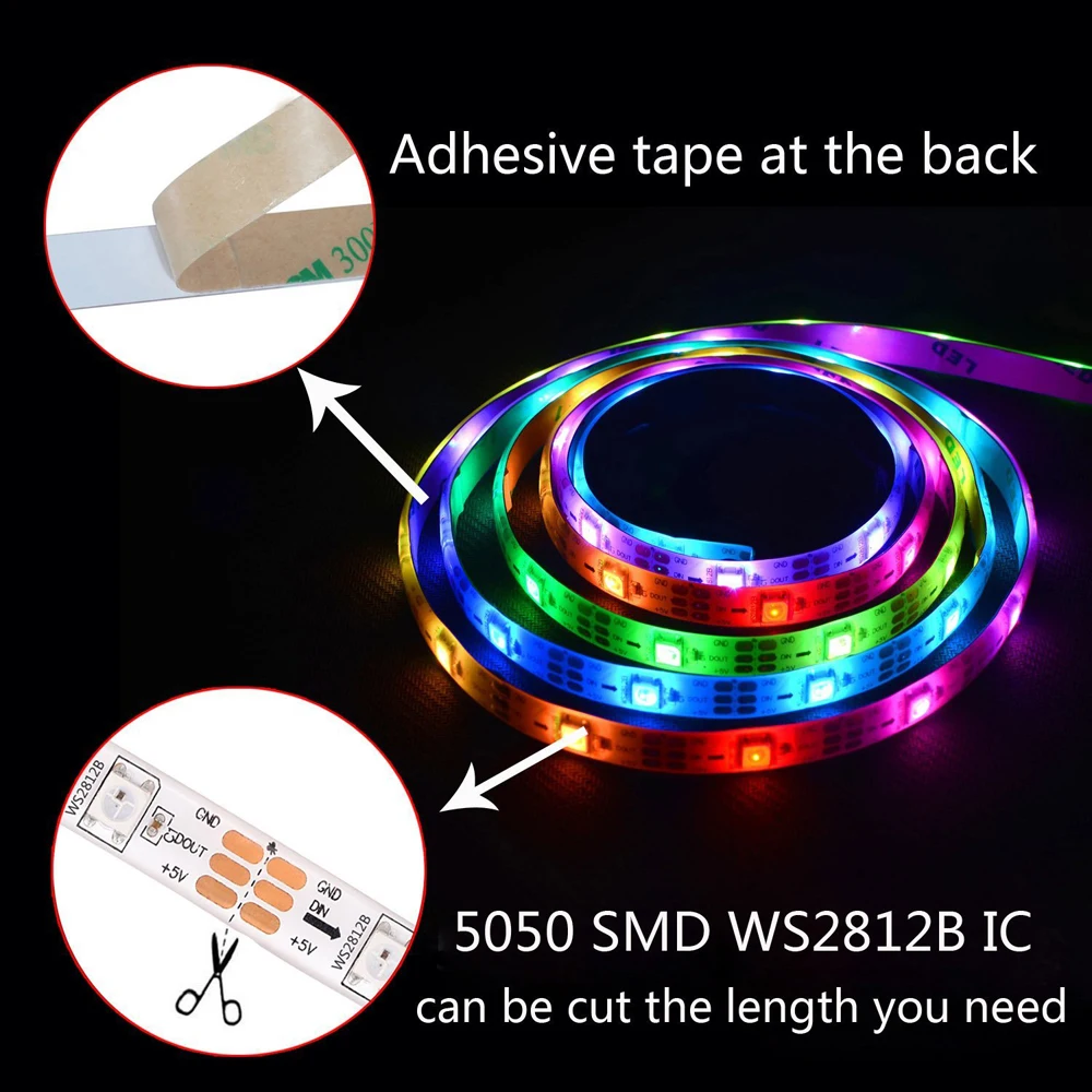 Светодиодная лента WS2812B ws2812 IC динамическая RGB USB 5050 черная ППМ подсветка
