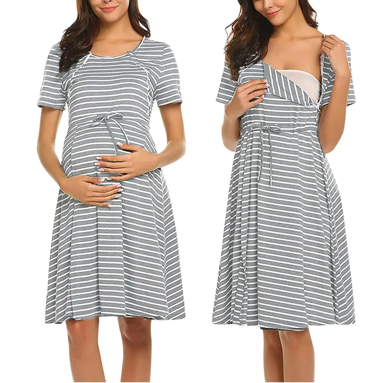 

Maternity Hospital Gown Camison Lactancia Summer casua dresses labor and delivery gown Striped Pajamas nursing nightgown