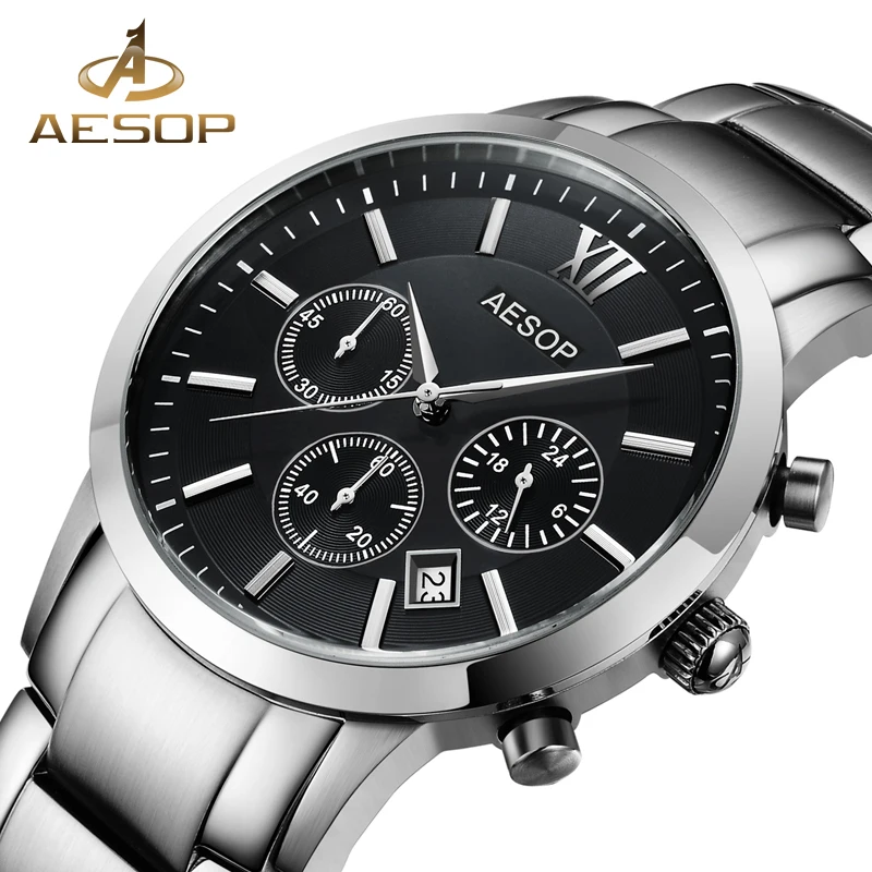 

AESOP Sapphire Crystal Leather Watch Men Sport Quartz Stopwatch Wristwatch Auto Date Male Clock Relogio Masculino Hodinky New 46