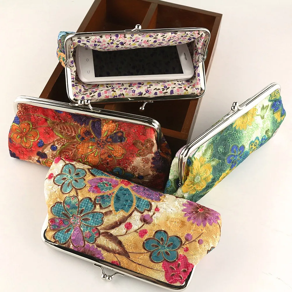 Женские кошельки для монет в стиле ретро, винтажный маленький кошелек с цветами, кошелек на застежке, клатч, Женский кошелек, Carteira Feminina# BL5