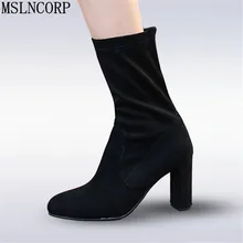 Plus Size 34-48 Fashion Ankle Elastic Sock Boots Thin High Heels Stretch Women Spring Autumn Sexy Booties Pointed Toe Shoes Pump fashion spring summer women ankle boots pointed toe stretch sock boots woman shoes big size 35 46 thin high heels shoes woman