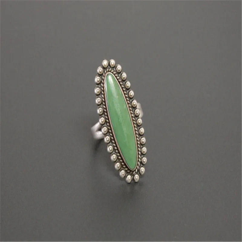 

Arrival Large Green Stone Ring Bohemia Style Vintage Ring High Quality Silver Color Rings For Women Party Jewelry Anillos Mujer