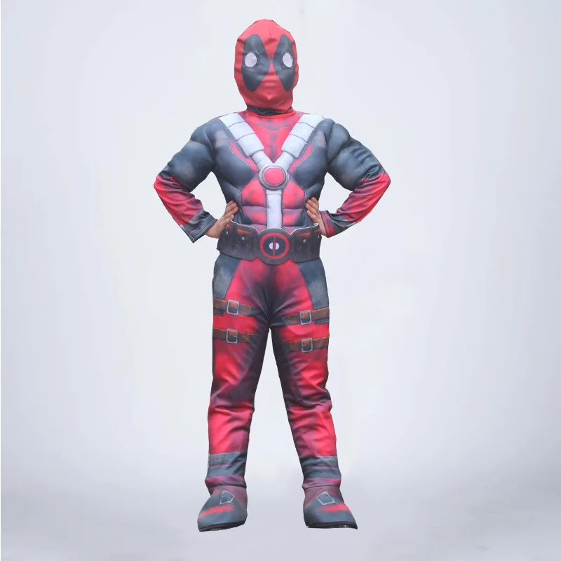 

Dead Pool Halloween Cosplay Costume for Kids Superhero Avengers Deadpool Muscle Jumpsuits Belt Mask Children Boys Clothes