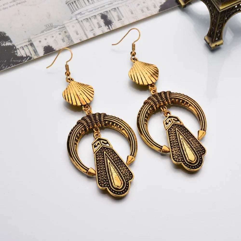 SexeMara Ethnic Jewelry Vintage Earrings For Women Geometric Metal Shell Pendant Drop Online Shopping India | Украшения и