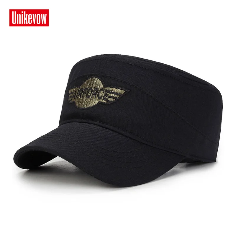 UNIKEVOW военные Кепки ВВС вышивка армии промывают Flat top Hat для мужчин открытый