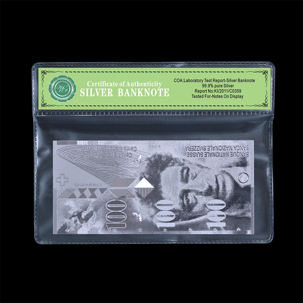 

Money Design Switzerland Banknotes For Collection 100 Swiss Silver Plated Banknote with COA Frame
