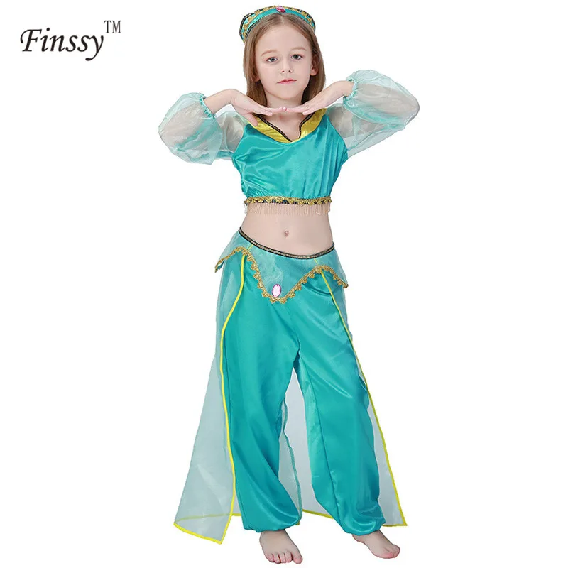 Костюм принцессы Аладдина с лампой жасмин для девочек; Детский костюм для костюмированной вечеринки на Хэллоуин; вечерние платья для танца живота; костюм индийской принцессы