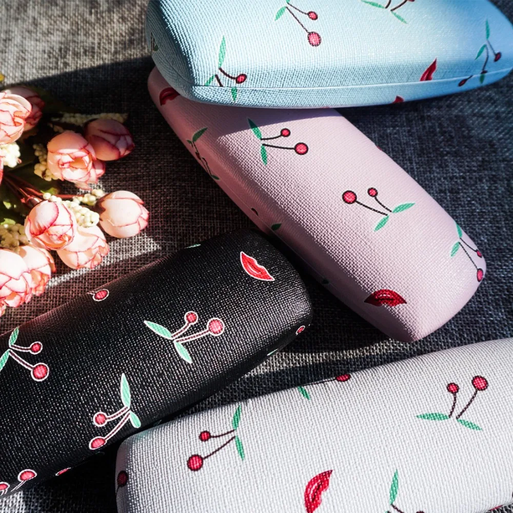 

Cherry Glasses case box men women3 in 1 set clean cloth eyeglass screw Multi color acetate glasses case box leather case