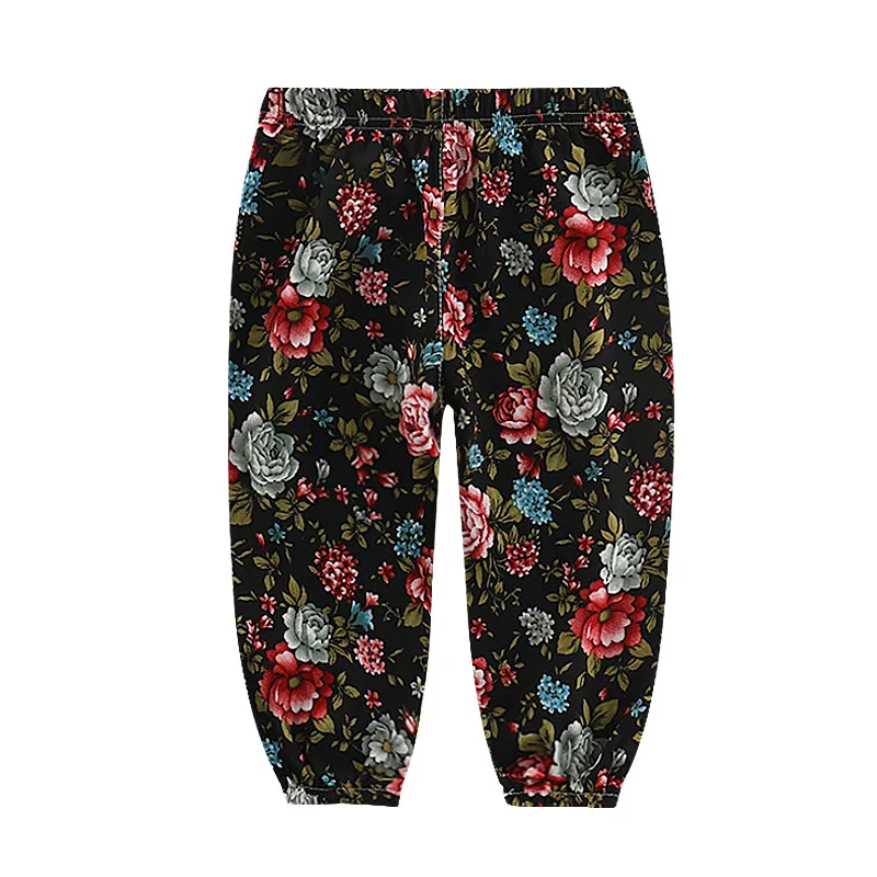Штаны для маленьких девочек домашние брюки с защитой от комаров летние хлопковые льняные пижамные штаны ярких цветов, cвободные с цветочным принтом Одежда для новорожденных - Цвет: Black peony flower